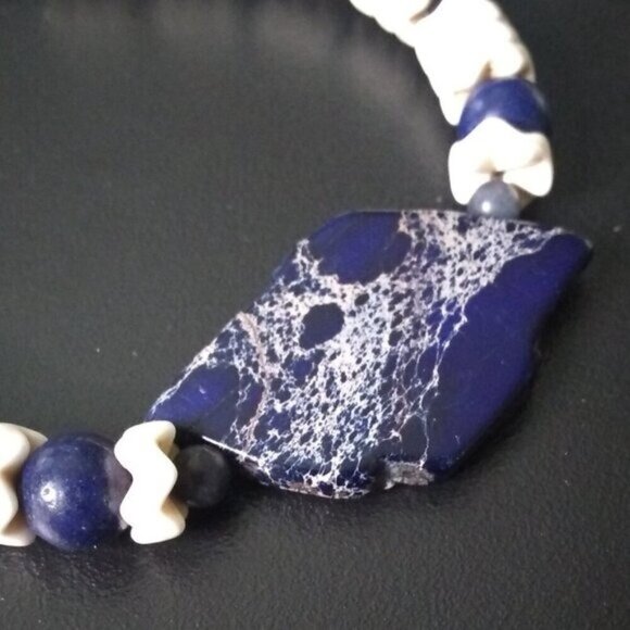 Color Contrasts! Navy Blue Sea Sediment Jasper + Lapis + Natural Howlite Wavers - Picture 3 of 8